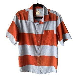 Alta Mont 100% Cotton Color Block Striped Button Down Casual Shirt Blue Red XL